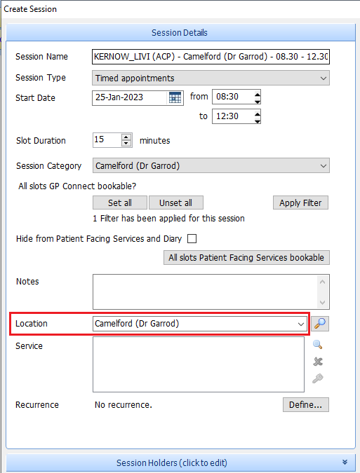 Appointment Session Location