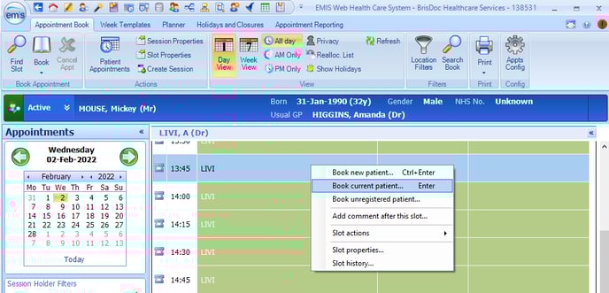 Book Current Patient
