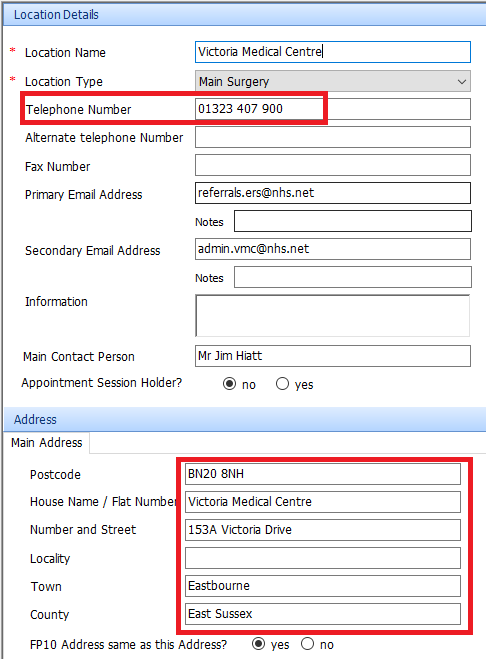 Main Location Details