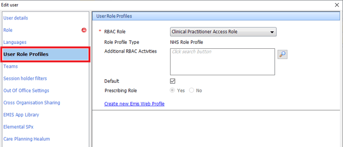 New User - User Role Profiles