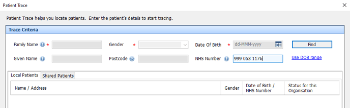 Patient Trace - NHS No