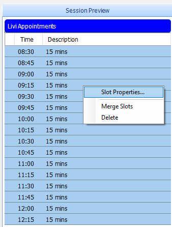 Slot Properties Right Click